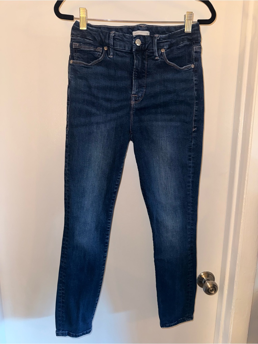 Good American Jeans Size 4/27 Dark Wash Skinny Stretch Denim High Rise